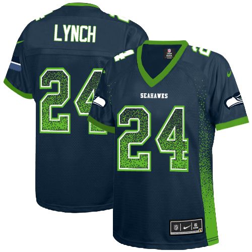 Women's Elite Marshawn Lynch Nike Jersey Navy Blue - #24 Drift Fashion NFL Seattle Seahawks